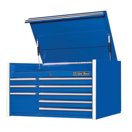 Extreme Tools Top Chest, 8 Drawer, Blue/Chrome, 41 in W x 25 in D RX412508CHBL
